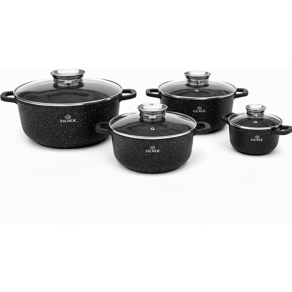 Zilner Topf-Set Schwarze Töpfe mit Keramik-Marmorbeschichtung 4 verschiedenen Größen, Aluminium, Aluminiumguss (Verleihen Sie Ihrer Küche Eleganz und genießen S