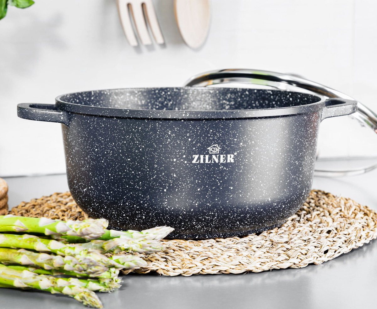 Zilner Topf-Set Schwarze Töpfe mit Keramik-Marmorbeschichtung 4 verschiedenen Größen, Aluminium, Aluminiumguss (Verleihen Sie Ihrer Küche Eleganz und genießen S – Bild 5 von 5