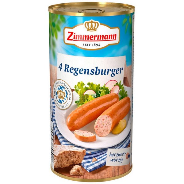 Zimmermann Wurstkonserve, Zimmermann Regensburger Würstchen 4 Stück ATG 250g Dose 550g