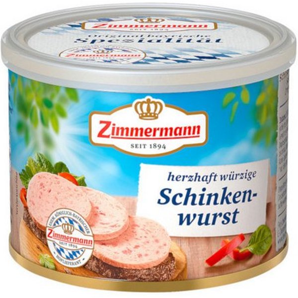 Zimmermann Wurstkonserve, Zimmermann Schinkenwurst geschnitten Herzhaft würziges Aroma 200g