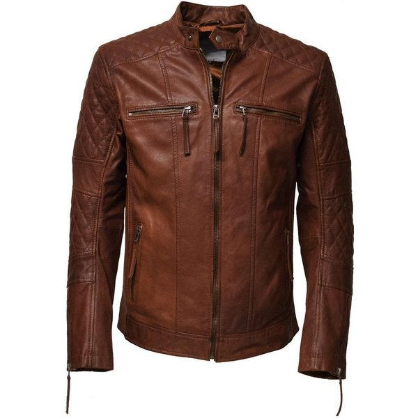 Zimmert Leather Lederjacke Alex washed, gesteppt, pflanzlich gegerbt, Schwarz, Cognac, Braun, Grün