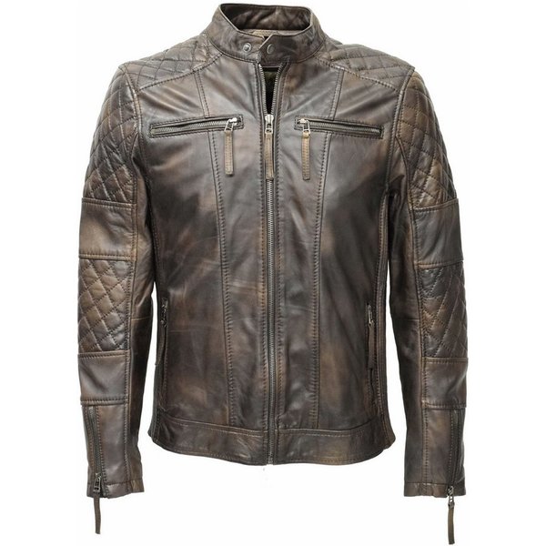 Zimmert Leather Lederjacke Alex washed, gesteppt, pflanzlich gegerbt, Schwarz, Cognac, Braun, Grün