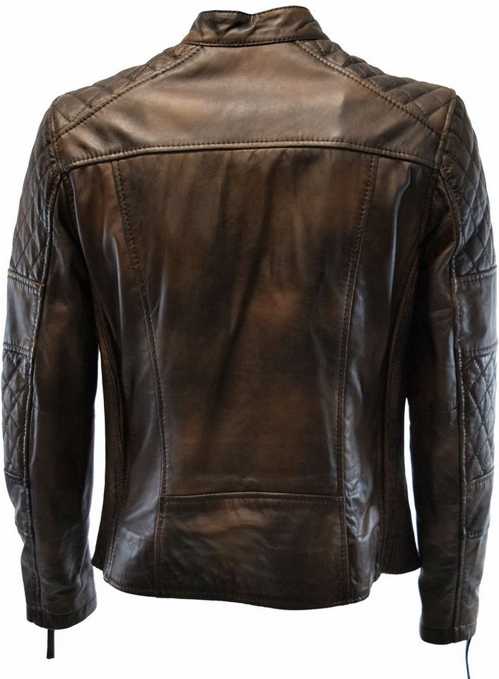 Zimmert Leather Lederjacke Alex washed, gesteppt, pflanzlich gegerbt, Schwarz, Cognac, Braun, Grün – Bild 3 von 5