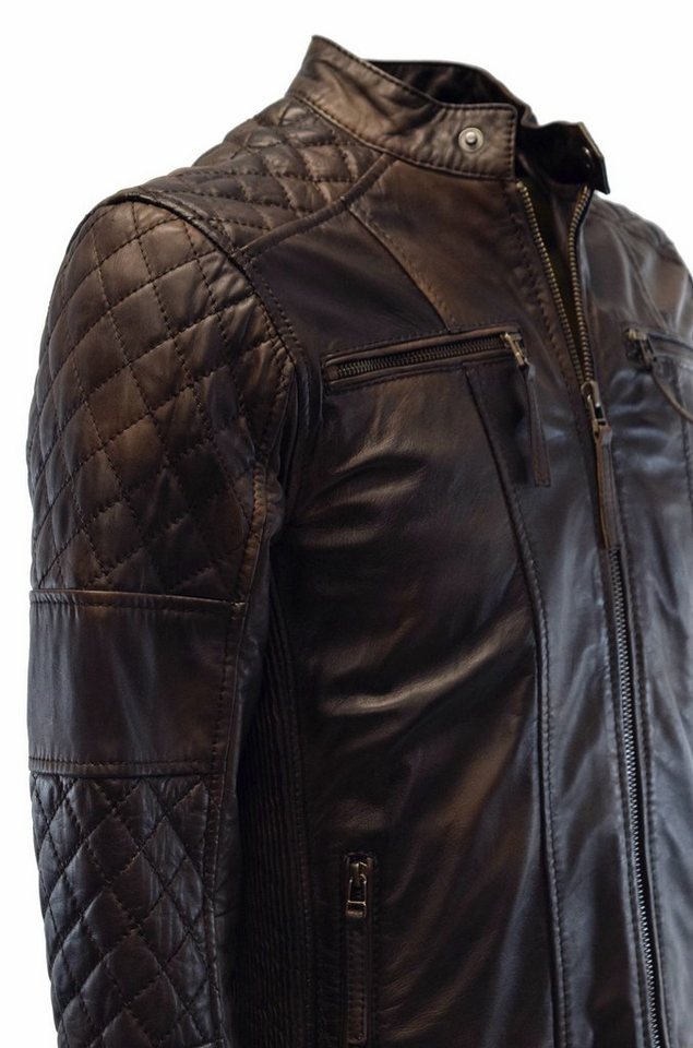 Zimmert Leather Lederjacke Alex washed, gesteppt, pflanzlich gegerbt, Schwarz, Cognac, Braun, Grün – Bild 5 von 5