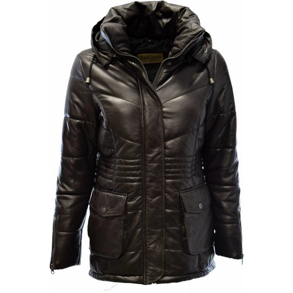 Zimmert Leather Lederjacke Julia Damen, Steppjacke, Lammnappa, Kapuze, Schwarz,Braun,Dunkelbraun