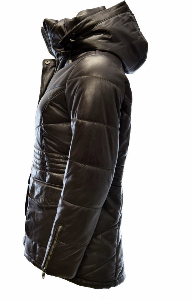 Zimmert Leather Lederjacke Julia Damen, Steppjacke, Lammnappa, Kapuze, Schwarz,Braun,Dunkelbraun – Bild 2 von 5
