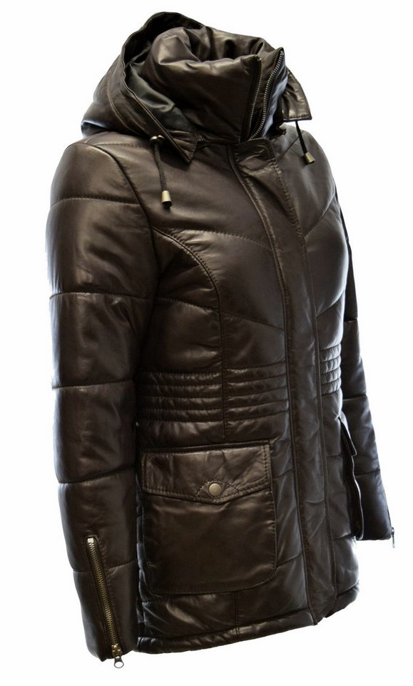 Zimmert Leather Lederjacke Julia Damen, Steppjacke, Lammnappa, Kapuze, Schwarz,Braun,Dunkelbraun – Bild 4 von 5