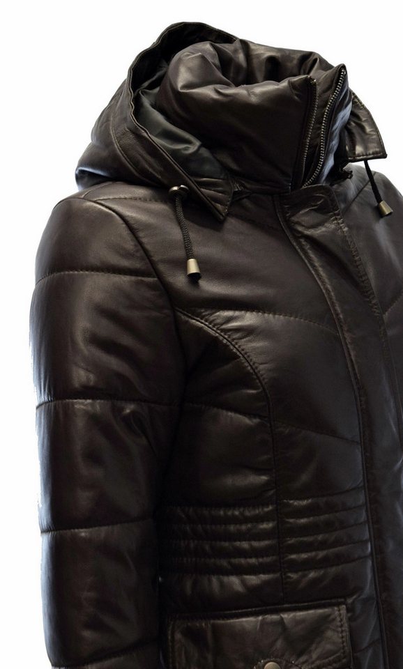 Zimmert Leather Lederjacke Julia Damen, Steppjacke, Lammnappa, Kapuze, Schwarz,Braun,Dunkelbraun – Bild 5 von 5