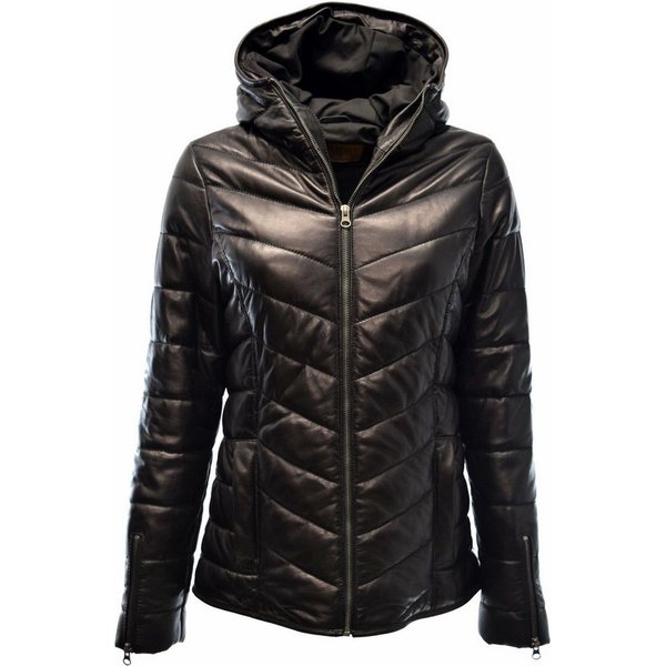 Zimmert Leather Lederjacke Luccy Damen, Steppjacke, Kapuze, Dunkel Rot, Braun,Schwarz,washed,Lammnappa