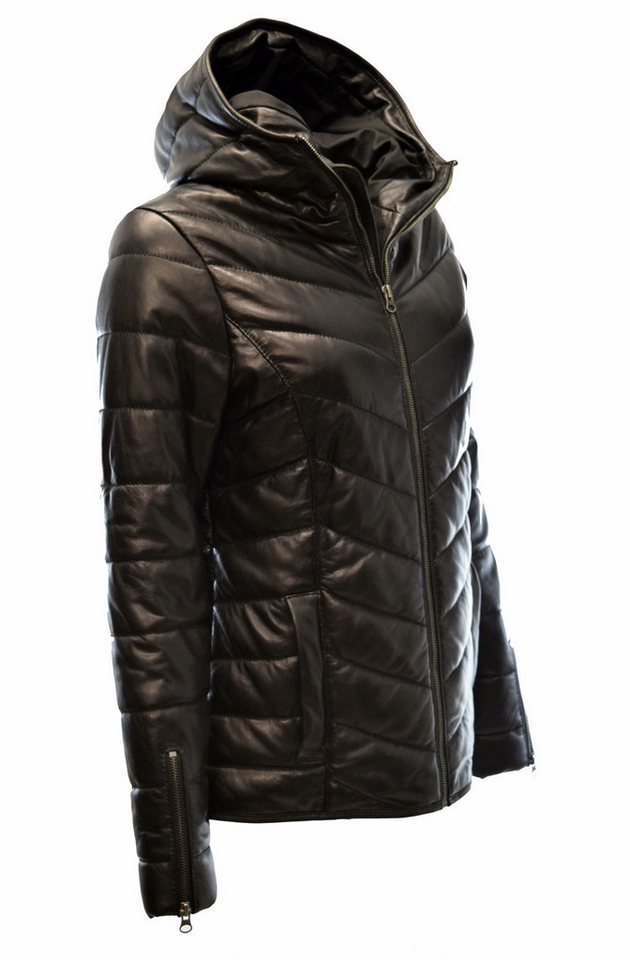 Zimmert Leather Lederjacke Luccy Damen, Steppjacke, Kapuze, Dunkel Rot, Braun,Schwarz,washed,Lammnappa – Bild 4 von 5