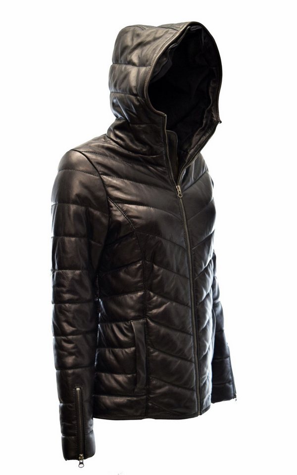 Zimmert Leather Lederjacke Luccy Damen, Steppjacke, Kapuze, Dunkel Rot, Braun,Schwarz,washed,Lammnappa – Bild 5 von 5