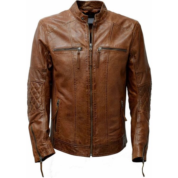 Zimmert Leather Lederjacke Marco Pflanzlich gegärbt, Washed Lammnappa Cognac Braun Whiskey