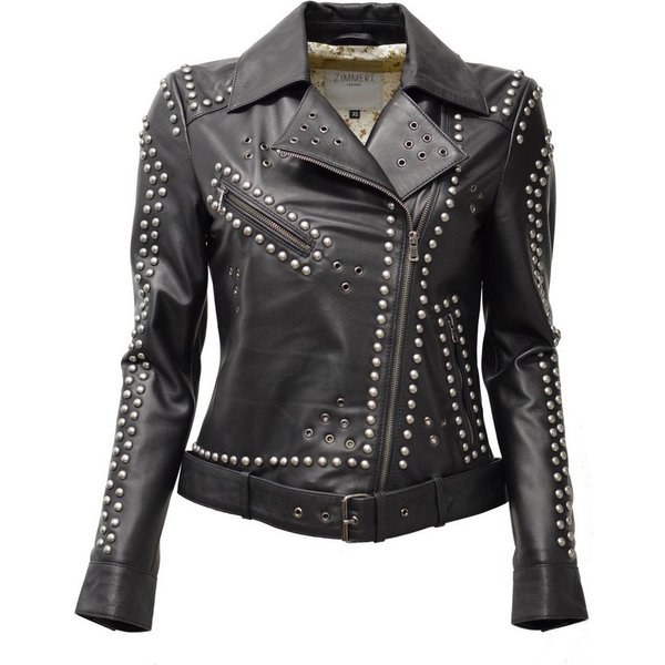 Zimmert Leather Lederjacke Nika Nieten, Biker, Schwarz