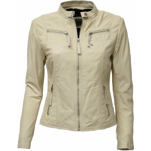 Zimmert Leather Lederjacke Pia cremefarbend, Vanilla weiches Leder mit Stehkragen