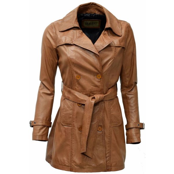Zimmert Leather Ledermantel Anna Trenchcoat Washed Lammnappa Mantel Cognac Braun Schwarz