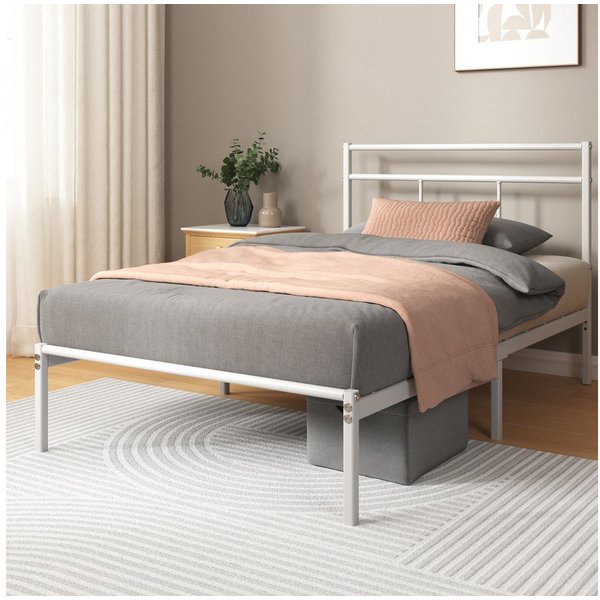 ZINUS Bettgestell Florence Square mit Kopfteil (Weiß, 90x200 cm), Doppel/Einzelbett