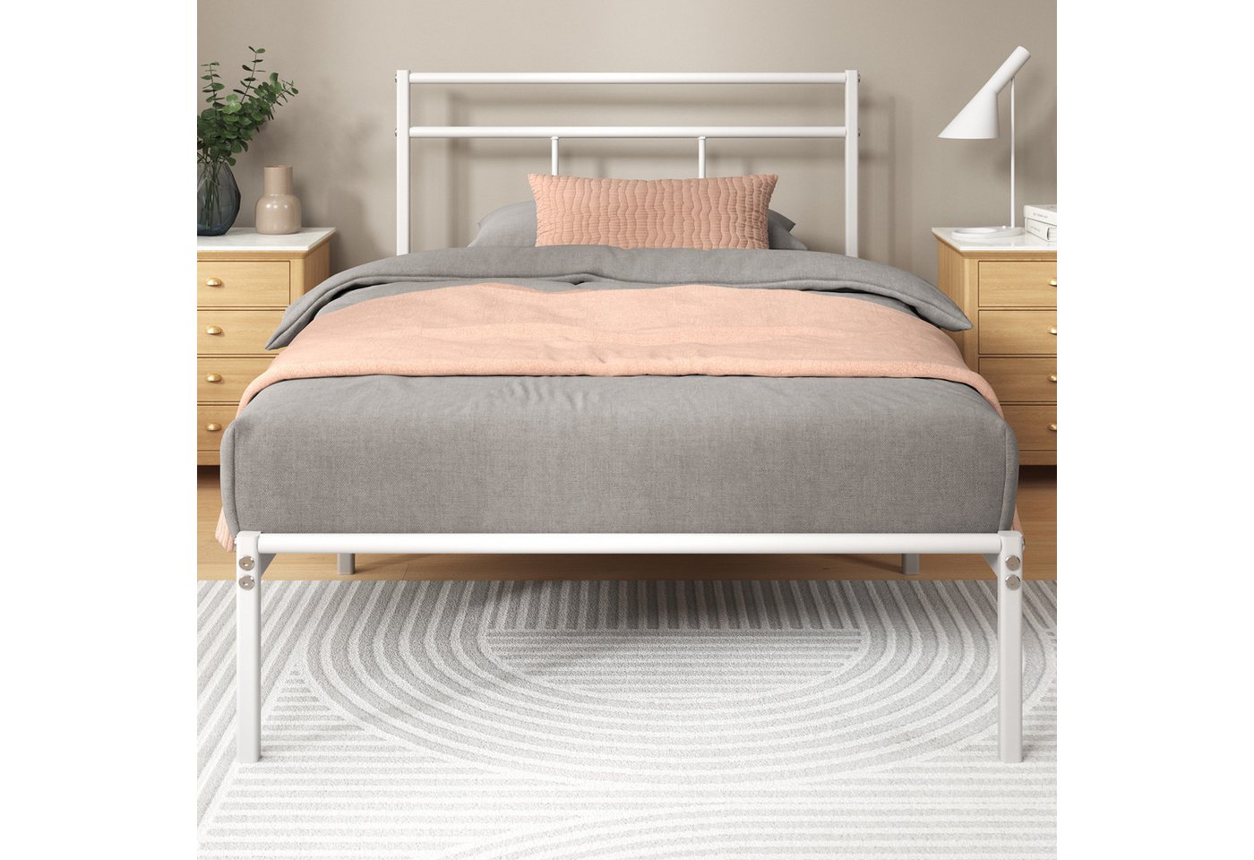 ZINUS Bettgestell Florence Square mit Kopfteil (Weiß, 90x200 cm), Doppel/Einzelbett – Bild 3 von 5