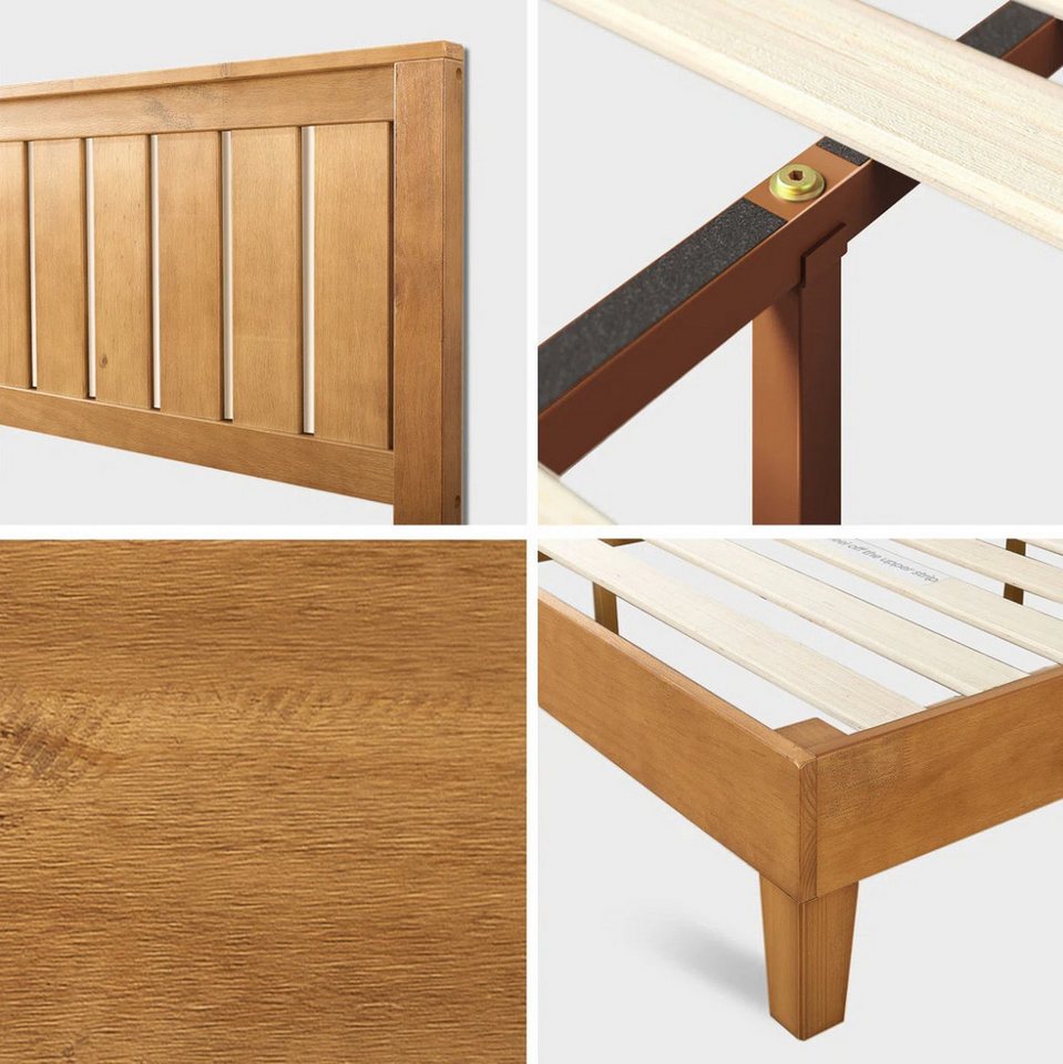 ZINUS Holzbett Alexis, Mid Century Design, modern und zeitlos, mit Kopfteil (Packung, aus Kiefernholz, 140x200 cm), inklusive Lattenrost aus Holz – Bild 3 von 5