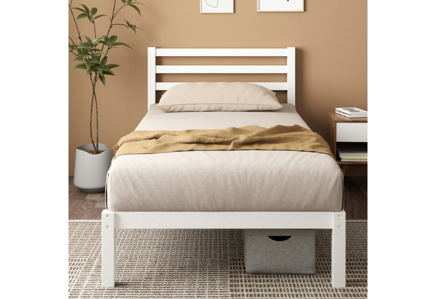 ZINUS Massivholzbett Leni (Packung, 1-tlg., Weiß, 90x200 cm), mit Kopfteil, inklusive Lattenrost aus Holz – Bild 3 von 5