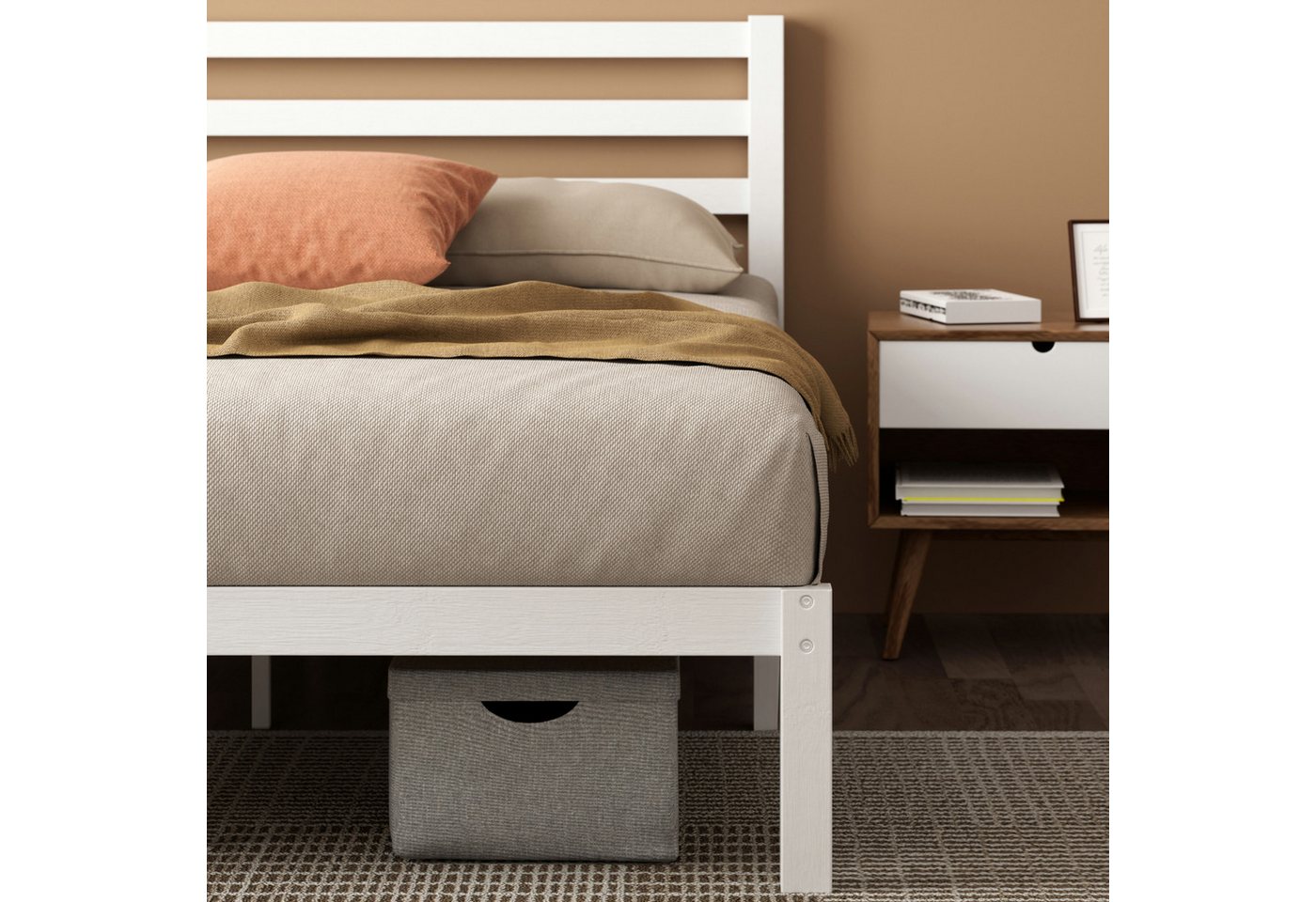 ZINUS Massivholzbett Leni (Packung, 1-tlg., Weiß, 90x200 cm), mit Kopfteil, inklusive Lattenrost aus Holz – Bild 4 von 5