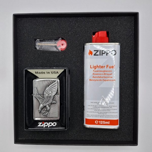 Zippo Feuerzeug chrom gebürstet Eagle Adler, Zippo das Original - made in USA -