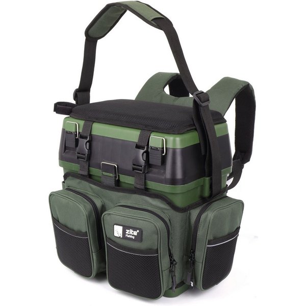 Zite Angelrucksack und Multi-Sitzkiepe in 1 - Inklusive 4 Tackleboxen im Deckel