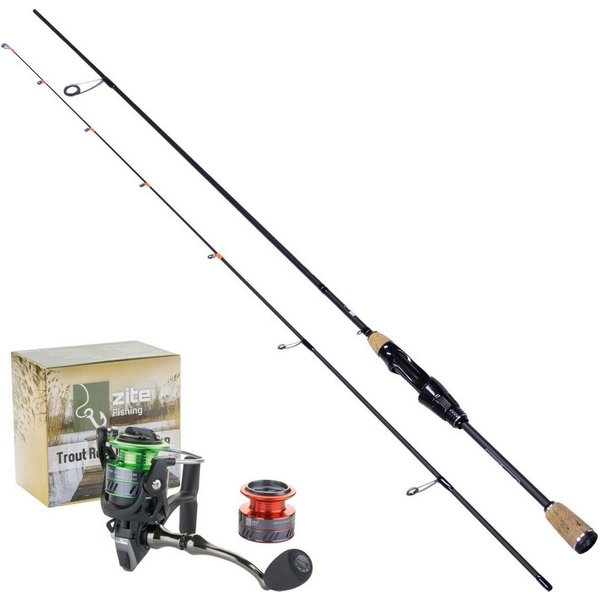 Zite Forellenrute Ultra Light Gummiköder Ruten Set, Solid Tip Rute 2m & Spinnrolle 1000