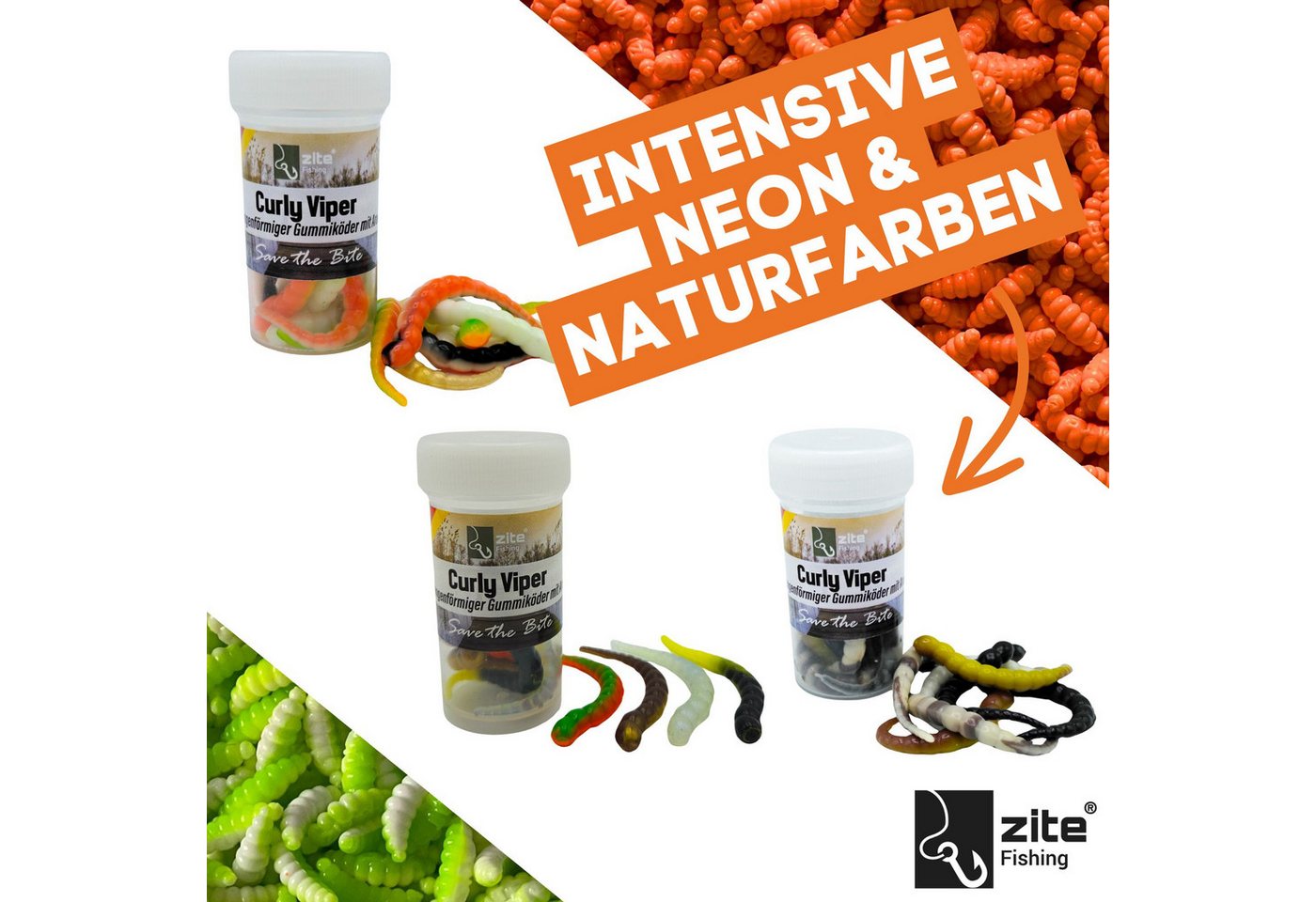 Zite Kunstköder Curly Viper UL Forellenköder 5 Sorten mit 2 Rotationshaken Gr. 4, (Starter-Set) – Bild 2 von 5