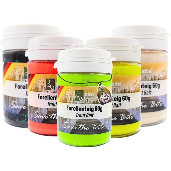 Zite Kunstköder Forellenteig Knoblauch 5 Stk im Set Trout Bait Angelpaste in 5 Farben, UV Aktiv