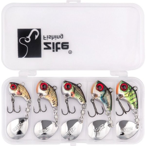 Zite Kunstköder Jigspinner Set 10-20g Neon & Natur Barschköder 5 Stück mit Tackle-Box