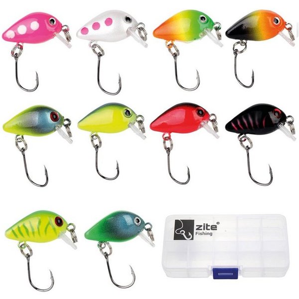 Zite Kunstköder Neon Mini-Wobbler-Set 1,8 g 2,8 cm mit 3D-Augen UV-Aktiv 10 Stück