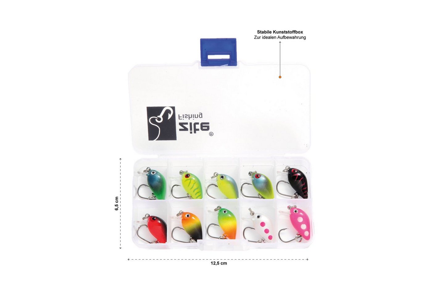 Zite Kunstköder Neon Mini-Wobbler-Set 1,8 g 2,8 cm mit 3D-Augen UV-Aktiv 10 Stück – Bild 2 von 5
