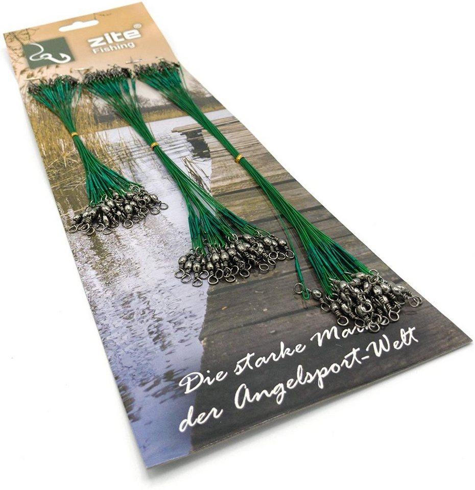 Zite Vorfachschnur Stahlvorfächer, (Raubfisch Set, 75-St), Vorfachschnur mit Tönnchen- und Karabinerwirbeln – Bild 3 von 4