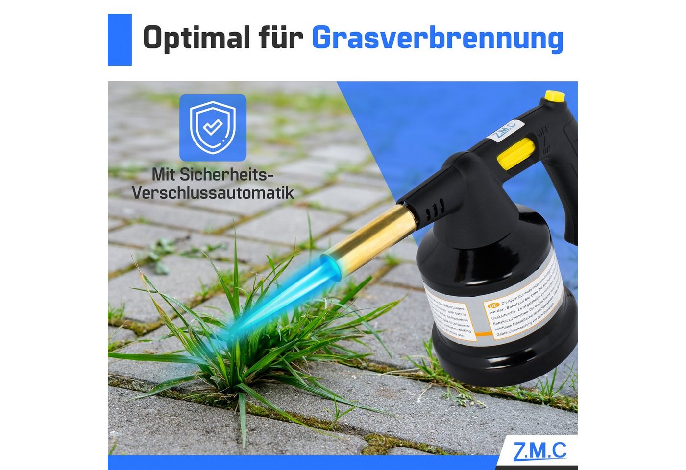 ZMC Flambierbrenner Gasbrenner 1,3 kW Kohleanzünder +Gaskartuschen mit einstellbare Flamme, (mit Piezo-Zündung, Temperatur von bis zu 1350 ° C Butangasbrenner,  – Bild 3 von 5