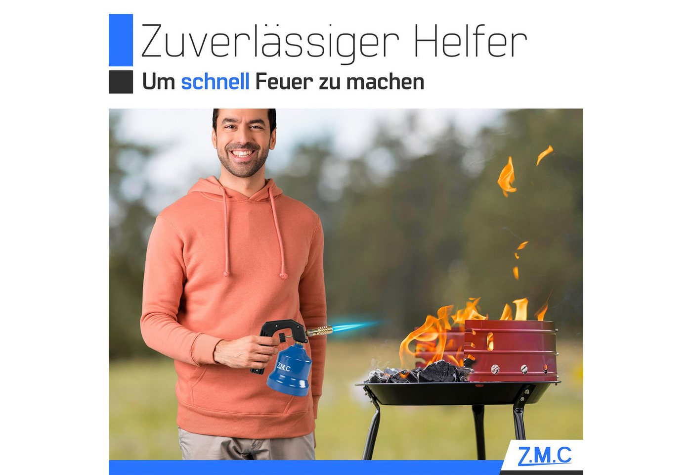 ZMC Flambierbrenner Gasbrenner 2,2 kW + Gaskartuschen 190g, Flambierbrenner, Küchenbrenner, (Bunsenbrenner Lötbrenner mit einstellbarer Flamme, Brenneraufsatz f – Bild 3 von 5
