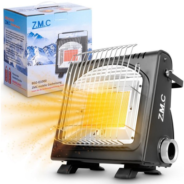ZMC Heizstrahler 2in1 Tragbare Camping Gasheizung 1,7KW Gaskocher + Gaskartuschen 227g, 1700W Camping Heizung mobile Heizstrahler Zeltheizung mit Piezozündung