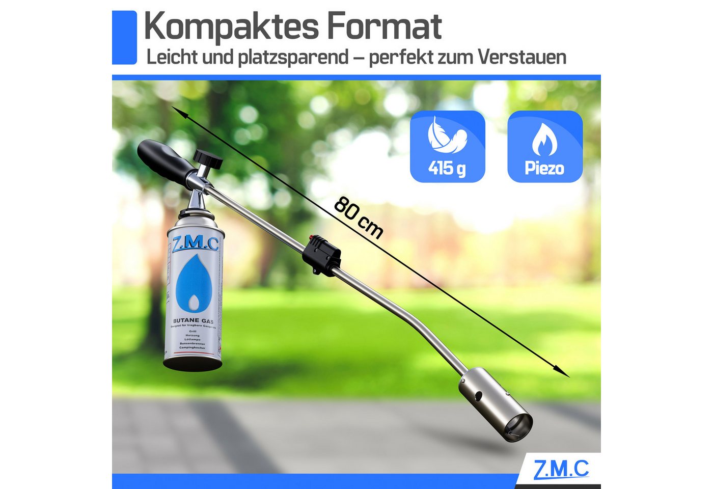 ZMC Unkrautbrenner Grillanzünder Kohleanzünder Unkrautbrenner + Gaskartuschen 227g, (Unkrautvernichter Unkrautreiniger Butan Brenner Abflammgerät Gasbrenner Bun – Bild 4 von 5