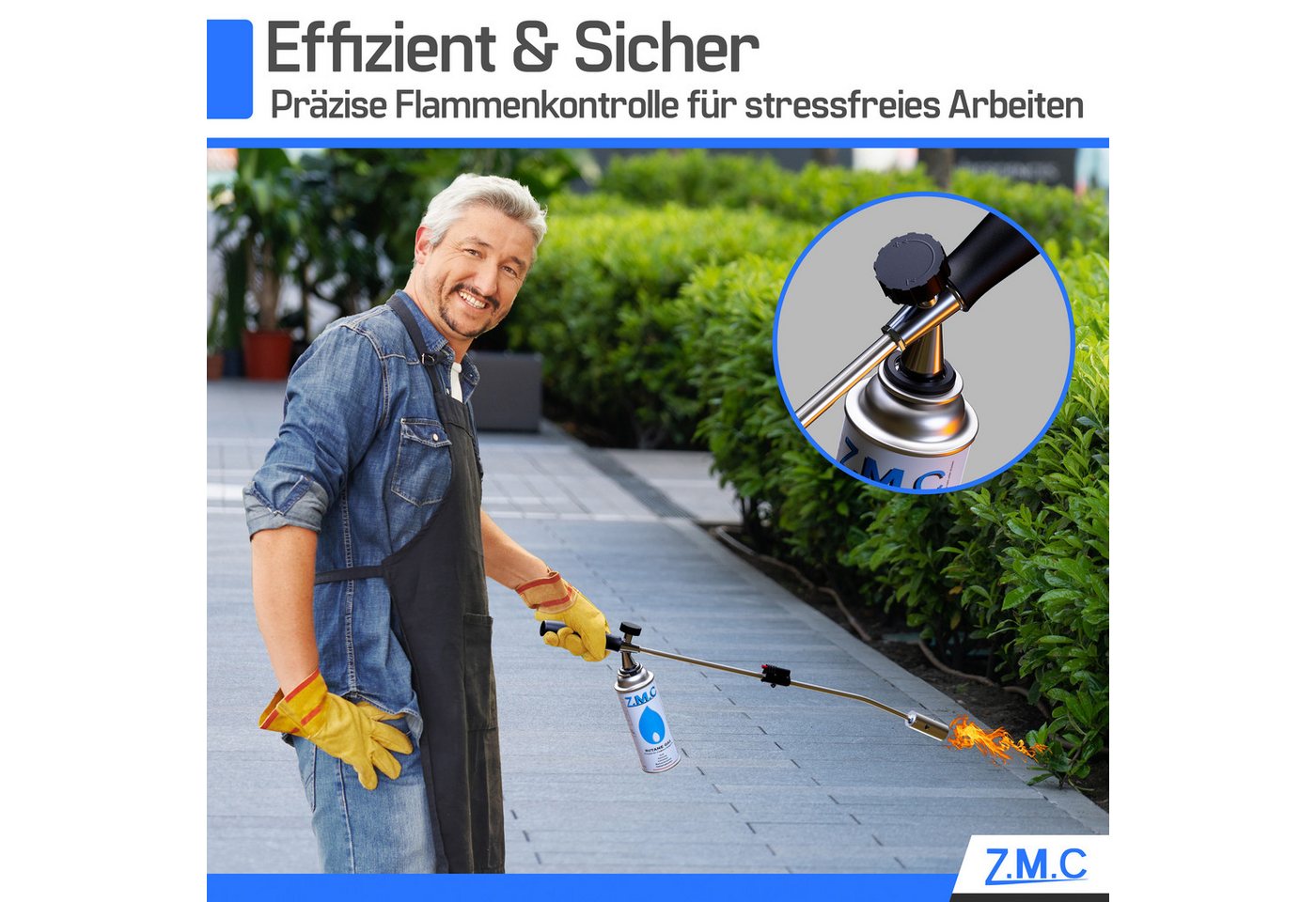 ZMC Unkrautbrenner Grillanzünder Kohleanzünder Unkrautbrenner + Gaskartuschen 227g, (Unkrautvernichter Unkrautreiniger Butan Brenner Abflammgerät Gasbrenner Bun – Bild 5 von 5