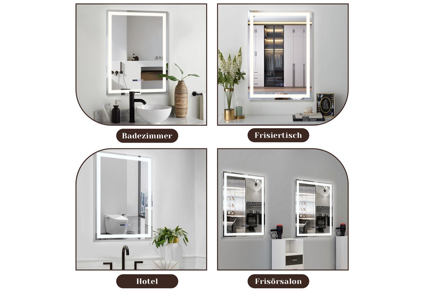 ZMH Badspiegel mit Beleuchtung, LED Badezimmerspiegel 3 Lichtfarben dimmbar, Touch-Schalter, Uhr, Anti-Beschlag, Wandspiegel – Bild 5 von 5