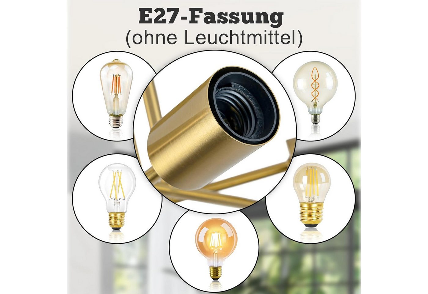 ZMH Deckenleuchte 6-flammig, E27 Deckenlampe im Vintage-Retro Design, Metall, ohne Leuchtmittel, für Wohnzimmer und Schlafzimmer – Bild 2 von 5