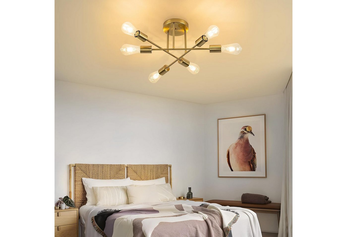 ZMH Deckenleuchte 6-flammig, E27 Deckenlampe im Vintage-Retro Design, Metall, ohne Leuchtmittel, für Wohnzimmer und Schlafzimmer – Bild 5 von 5