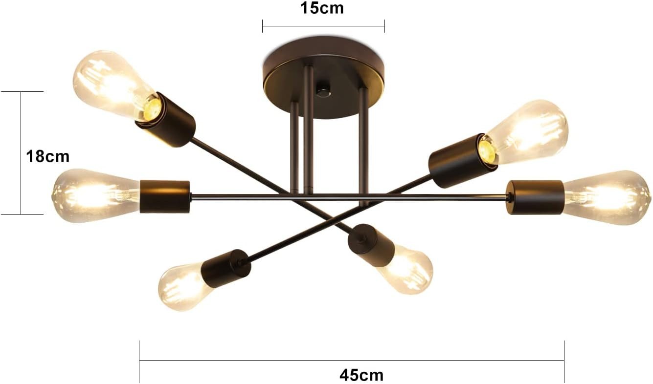 ZMH Deckenleuchte 6-flammig, E27 Deckenlampe im Vintage-Retro Design, Metall, ohne Leuchtmittel, für Wohnzimmer und Schlafzimmer – Bild 4 von 5