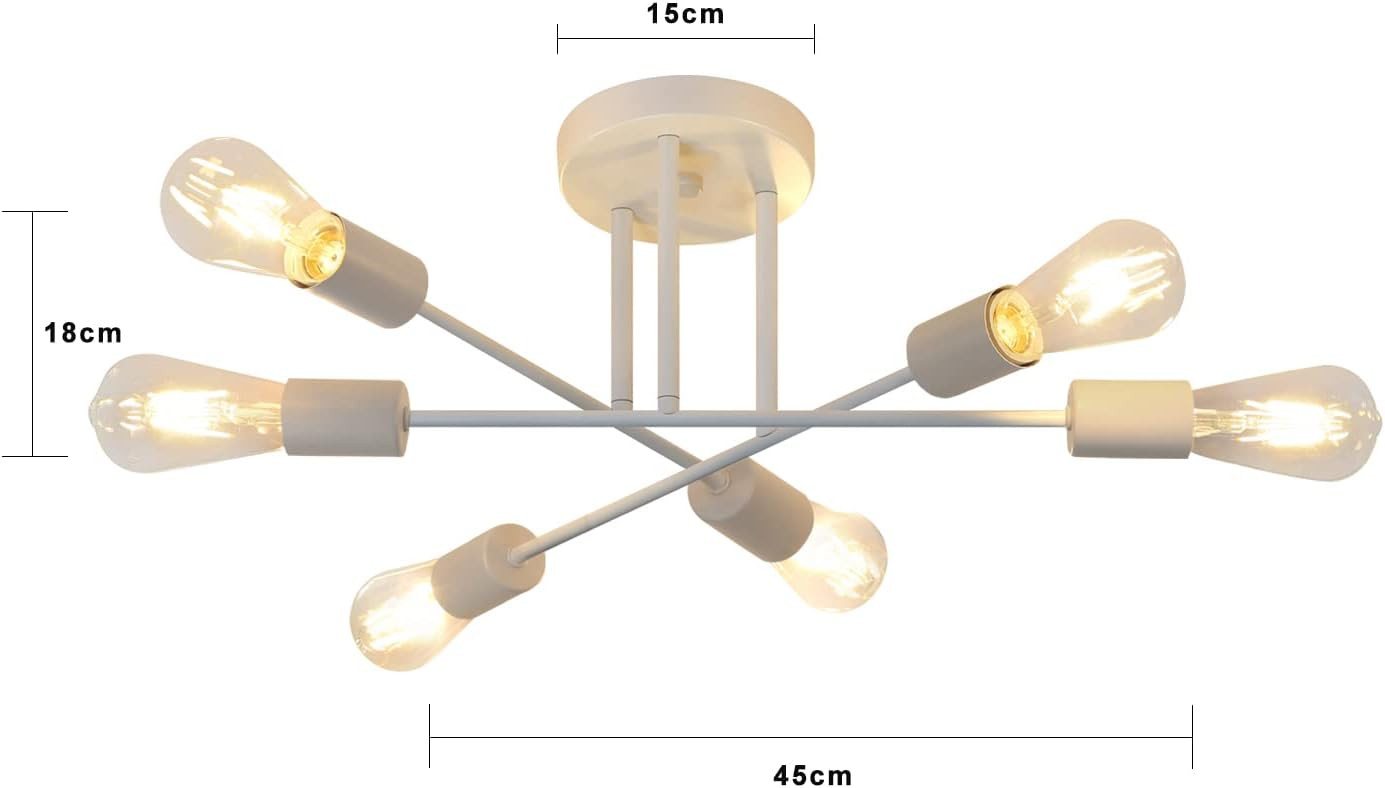 ZMH Deckenleuchte 6-flammig, E27 Deckenlampe im Vintage-Retro Design, Metall, ohne Leuchtmittel, für Wohnzimmer und Schlafzimmer – Bild 4 von 5