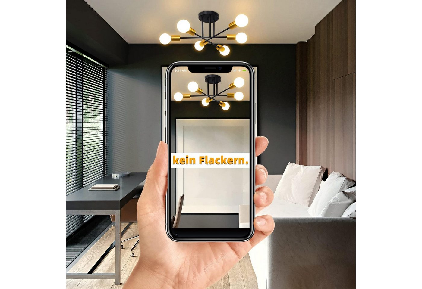 ZMH Deckenleuchte 6-flammig, E27 Deckenlampe im Vintage-Retro Design, Metall, ohne Leuchtmittel, für Wohnzimmer und Schlafzimmer – Bild 4 von 5