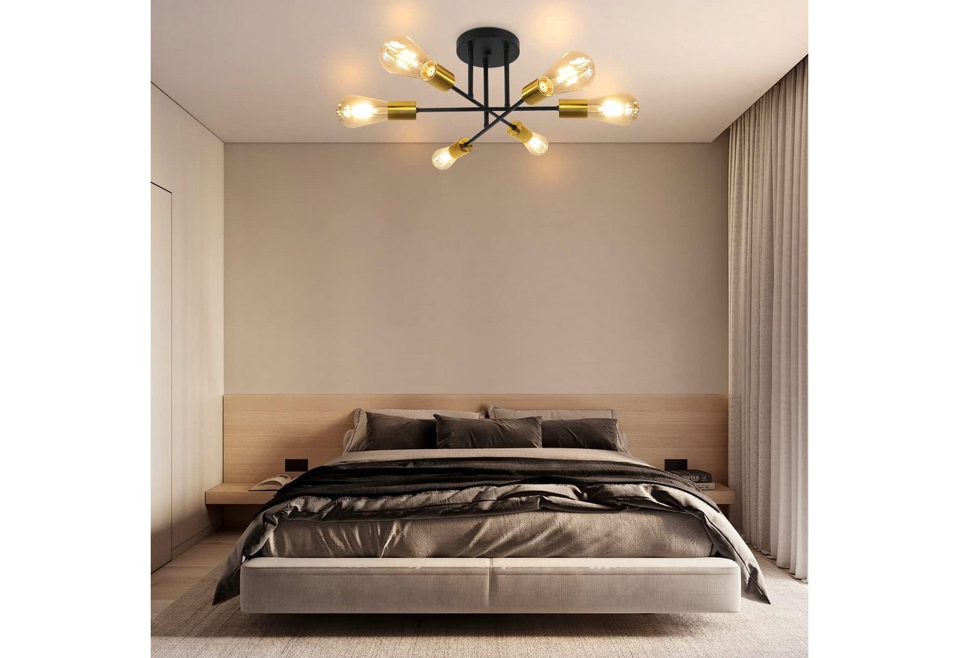 ZMH Deckenleuchte 6-flammig, E27 Deckenlampe im Vintage-Retro Design, Metall, ohne Leuchtmittel, für Wohnzimmer und Schlafzimmer – Bild 5 von 5