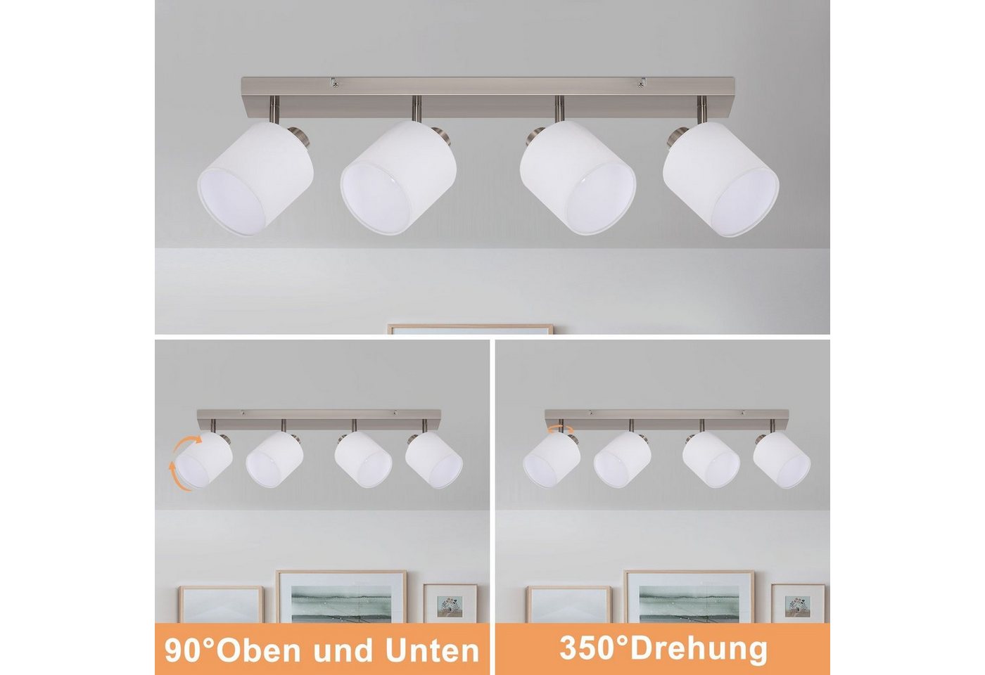 ZMH Deckenleuchte Deckenstrahler 4 Flammig Modern E14 Schwenkbar 350°, ohne Leuchtmittel, MAX.25W Stoffschrim für Schlafzimmer Flur – Bild 2 von 5