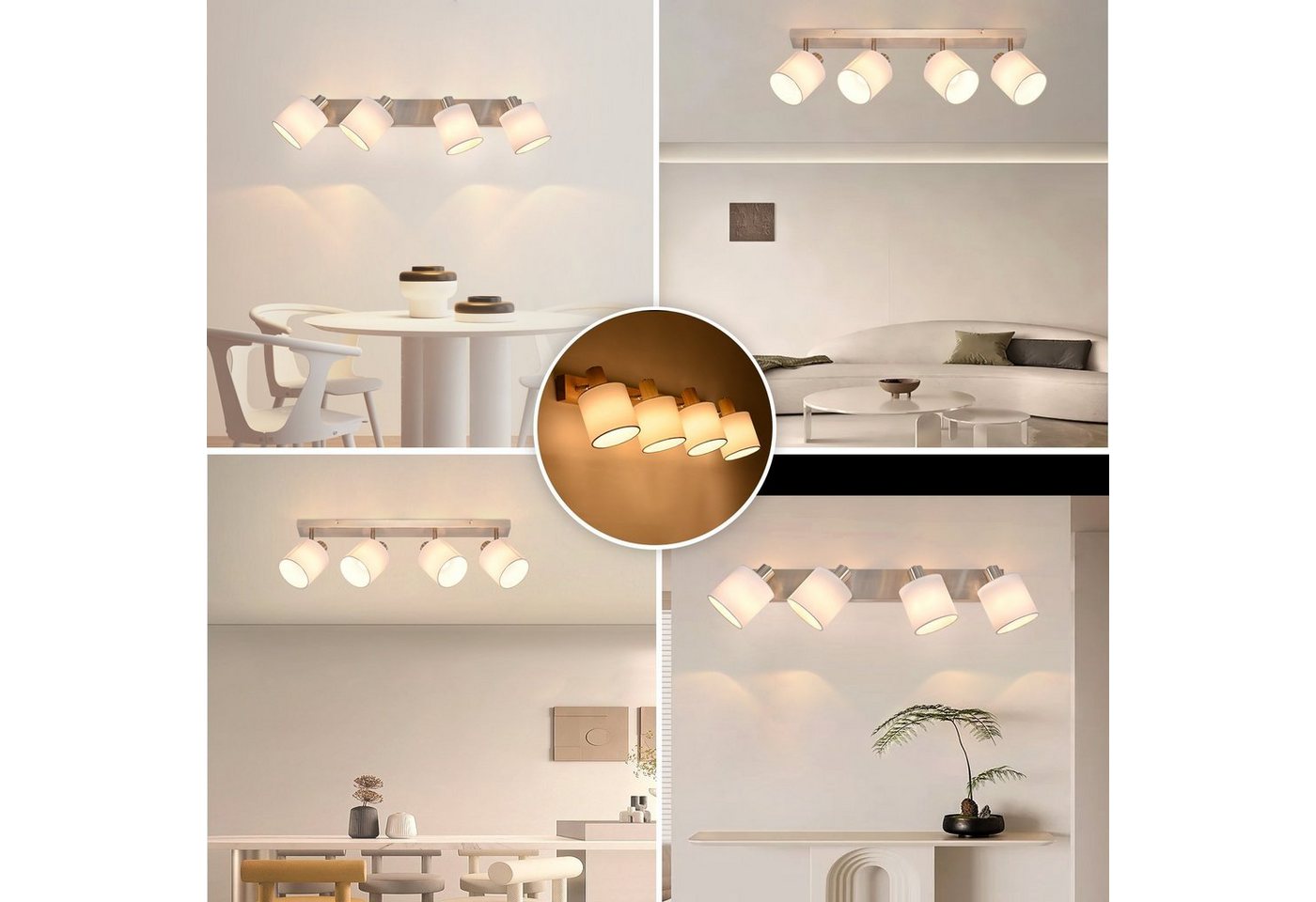 ZMH Deckenleuchte Deckenstrahler 4 Flammig Modern E14 Schwenkbar 350°, ohne Leuchtmittel, MAX.25W Stoffschrim für Schlafzimmer Flur – Bild 4 von 5