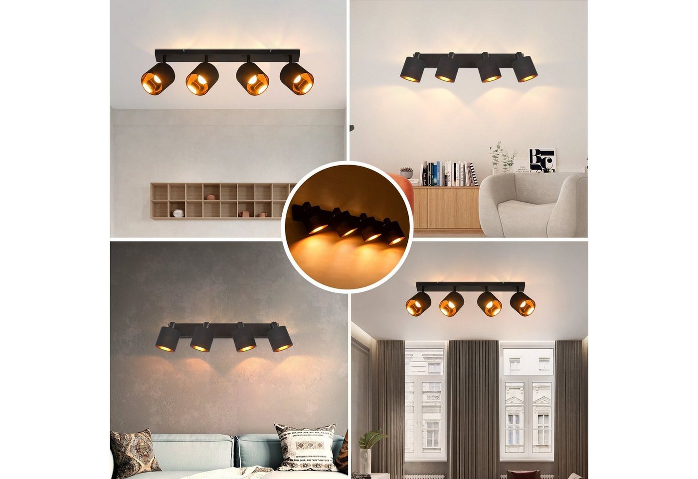 ZMH Deckenleuchte Deckenstrahler 4 Flammig Modern E14 Schwenkbar 350°, ohne Leuchtmittel, MAX.25W Stoffschrim für Schlafzimmer Flur – Bild 4 von 5