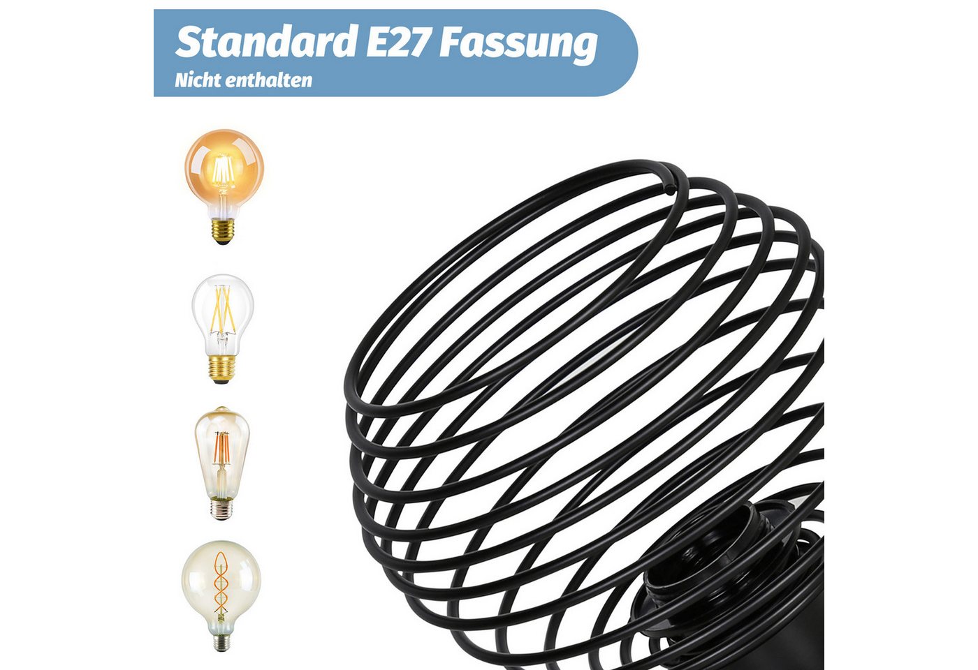 ZMH Deckenleuchte Schwarz Retro Deckenlampe E27 max. 40 Watt Pefekt für Flur, Vintage, ohne Leuchtmittel, Metall Lampenschirm – Bild 3 von 5