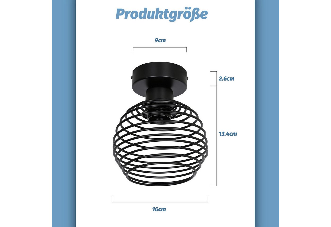 ZMH Deckenleuchte Schwarz Retro Deckenlampe E27 max. 40 Watt Pefekt für Flur, Vintage, ohne Leuchtmittel, Metall Lampenschirm – Bild 5 von 5